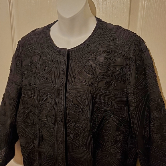 Peter Nygard Black Brocade Womens Duster Jacket - Black - Sz 14 - Picture 4 of 12